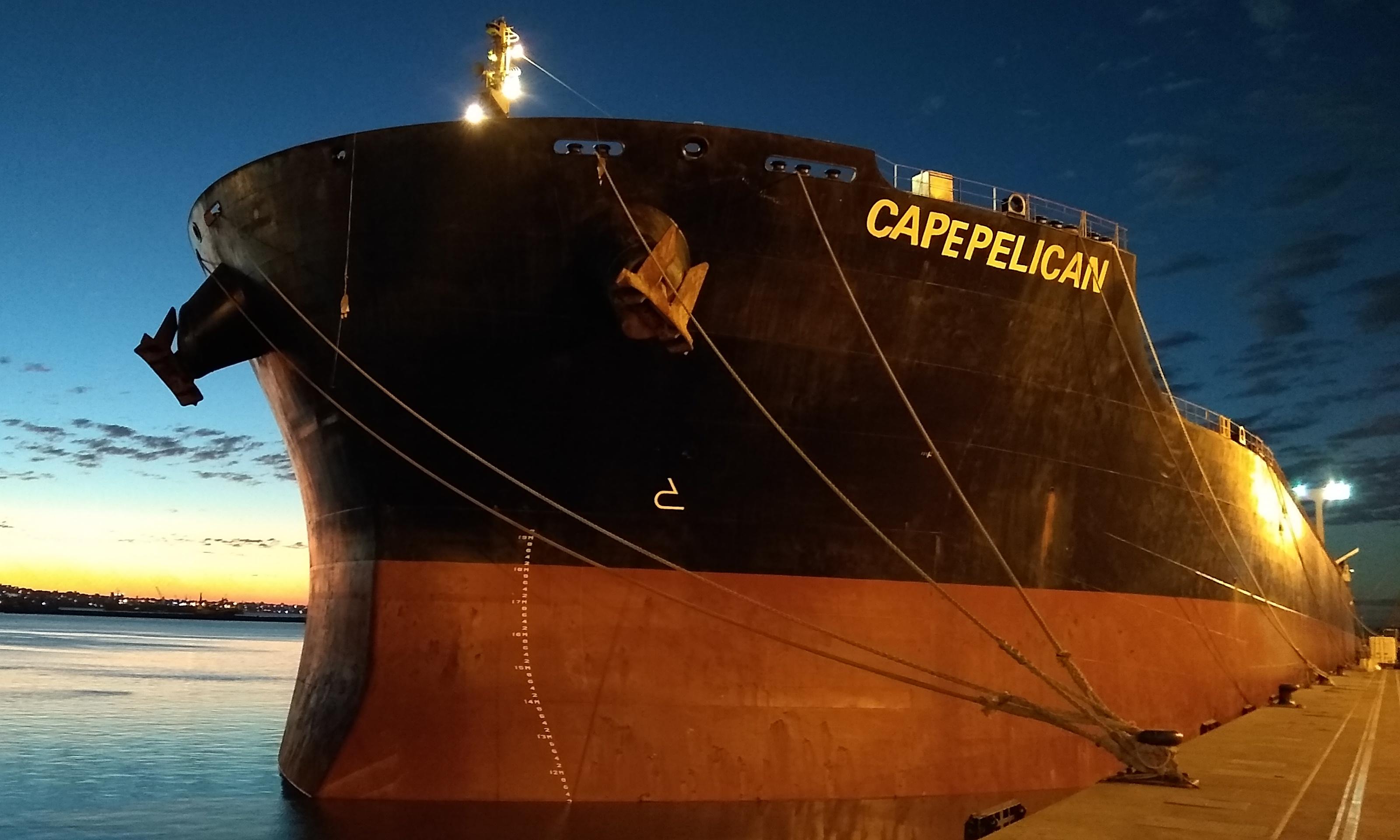 Últimas horas del Cape Pelican en el Puerto de Montevideo.